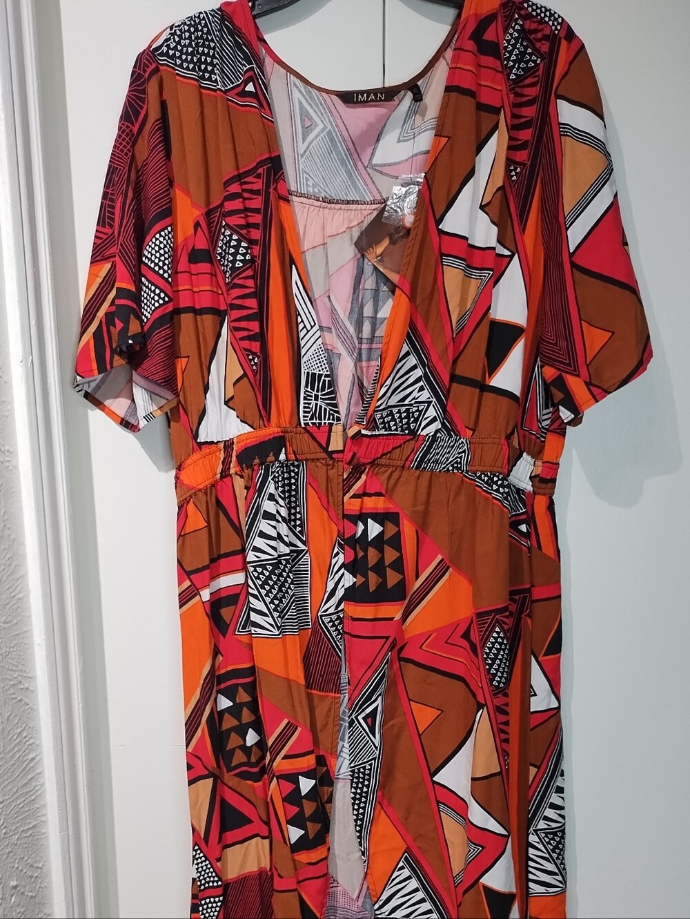 IMAN Orange Red Geometric  Dress